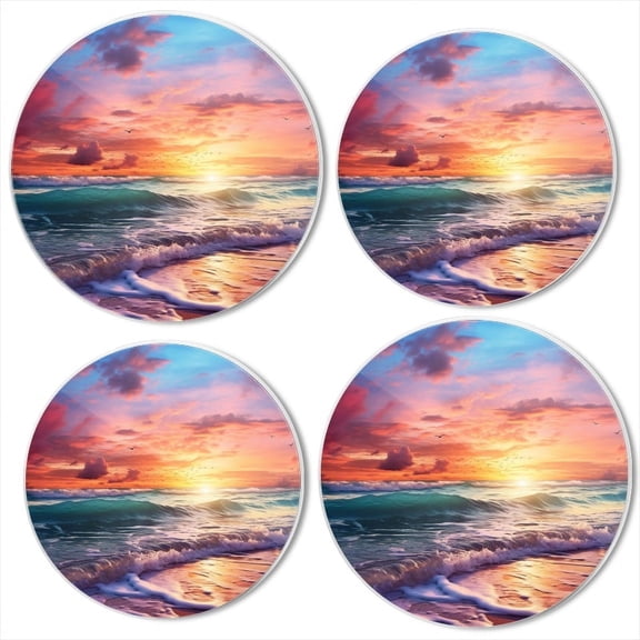 BaHomeck Electric Stove Burner Covers Set of 4,Round Metal Gas Stove Burner Covers 8 Inch and 10 Inch,Kitchen Decor,Beautiful Beach Sunset With Colorful Clouds And Waves
