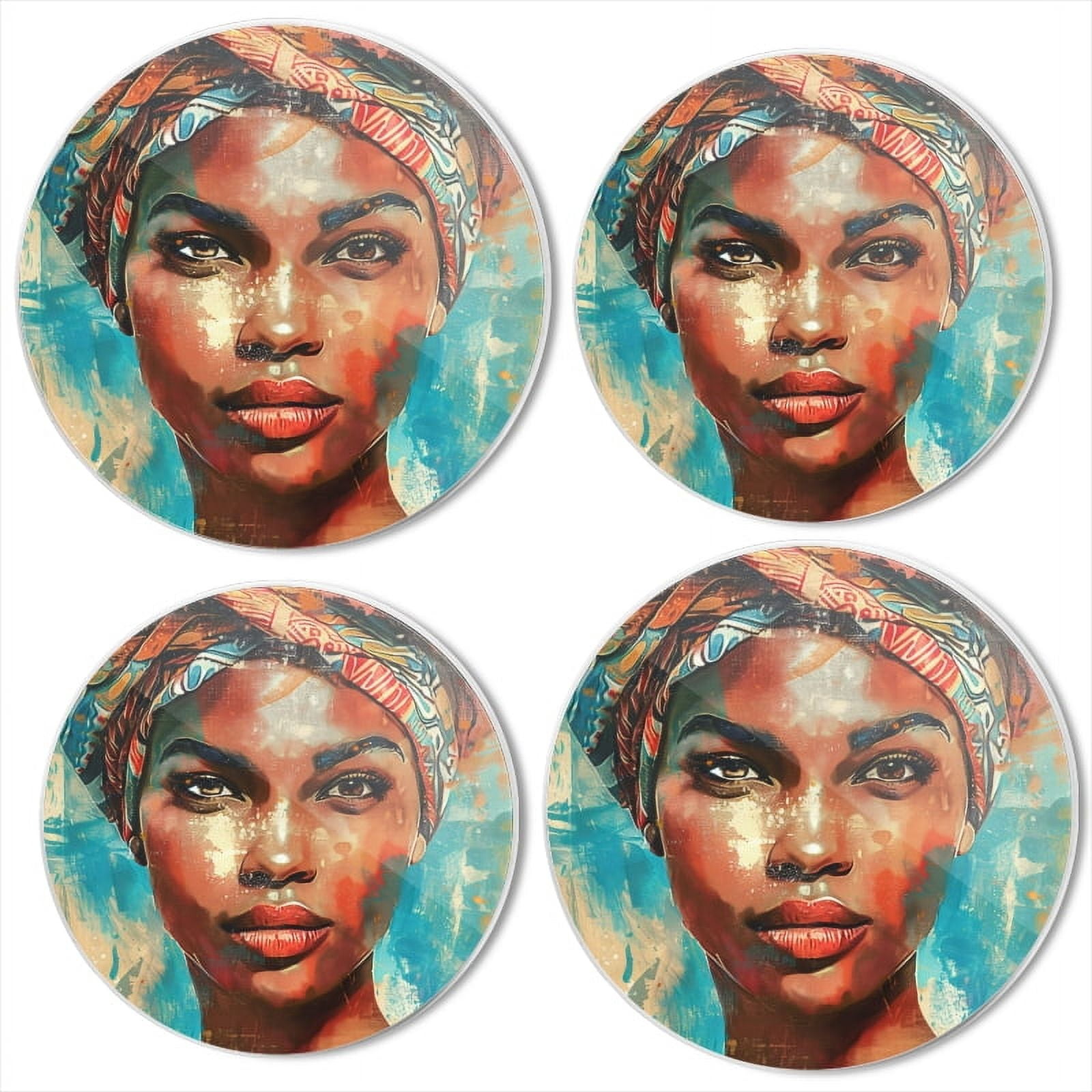 BaHomeck Electric Stove Burner Covers Set of 4,Round Metal Gas Stove Burner Covers 8 Inch and 10 Inch,Kitchen Decor,Beautiful Black Woman With African Head Wrap