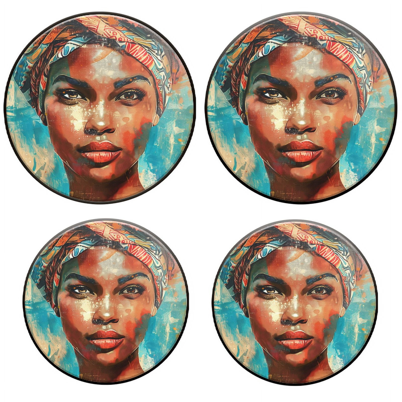 BaHomeck Electric Stove Burner Covers Set of 4,Round Metal Gas Stove Burner Covers 8 Inch and 10 Inch,Kitchen Decor,Beautiful Black Woman With African Head Wrap