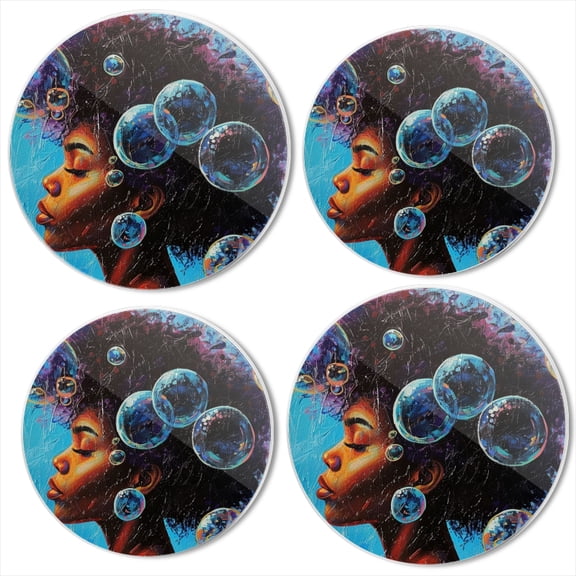 BaHomeck Electric Stove Burner Covers Set of 4,Round Metal Gas Stove Burner Covers 8 Inch and 10 Inch,Kitchen Decor,Beautiful Black Woman With Afro Surrounded By Bubbles