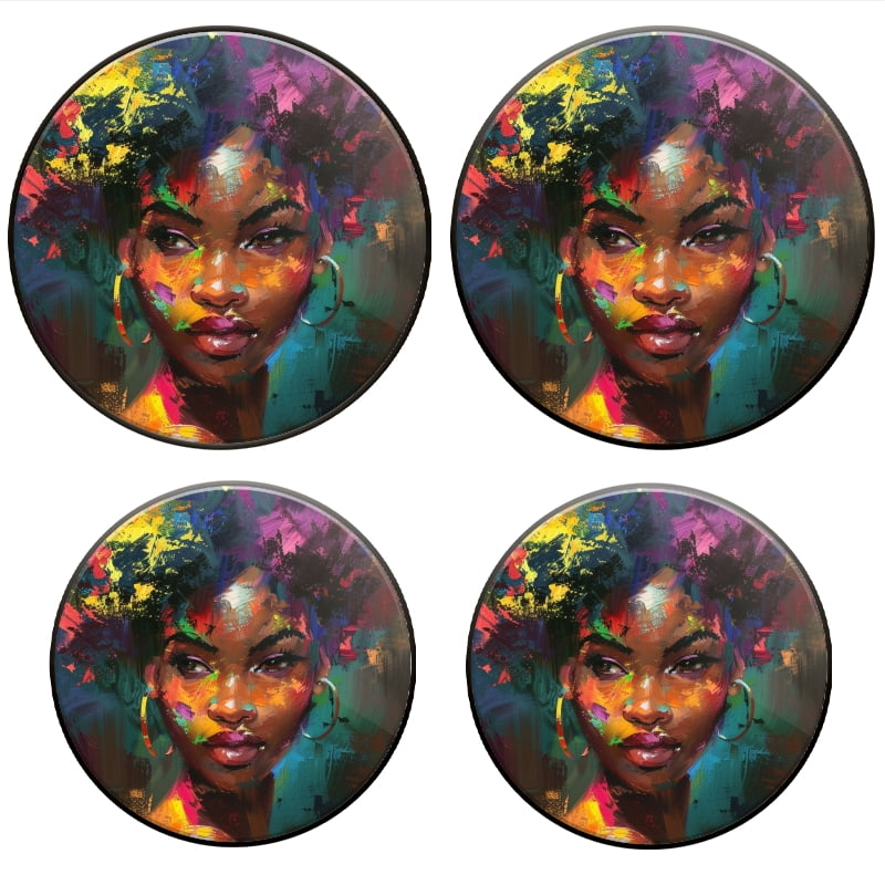 BaHomeck Electric Stove Burner Covers Set of 4,Round Metal Gas Stove Burner Covers 8 Inch and 10 Inch,Kitchen Decor,Beautiful Black Woman With Colorful Afro Hairstyle
