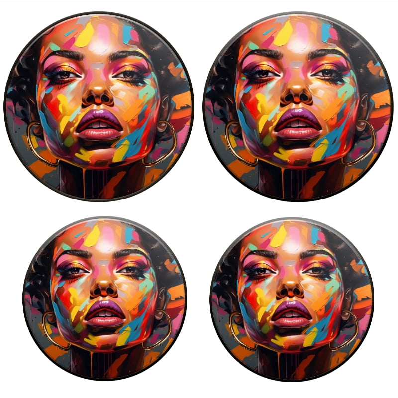 BaHomeck Electric Stove Burner Covers Set of 4,Round Metal Gas Stove Burner Covers 8 Inch and 10 Inch,Kitchen Decor,Beautiful Black Woman With Colorful Makeup Afro Hairstyle