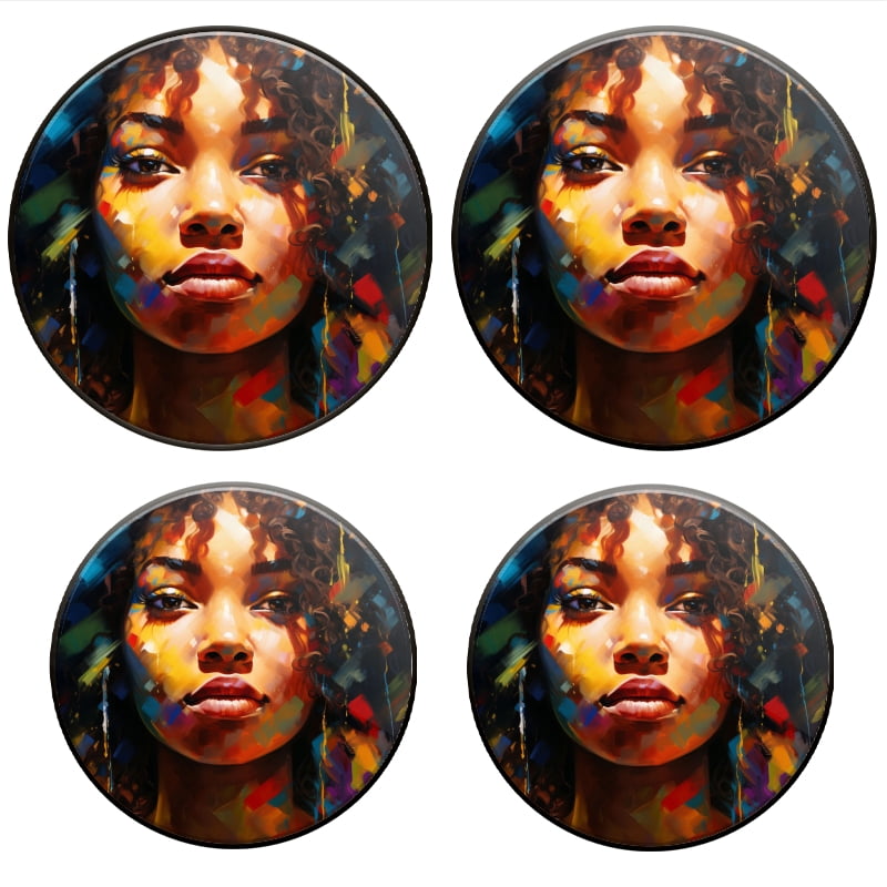 BaHomeck Electric Stove Burner Covers Set of 4,Round Metal Gas Stove Burner Covers 8 Inch and 10 Inch,Kitchen Decor,Beautiful Black Woman With Curly Hair And Vibrant Colors