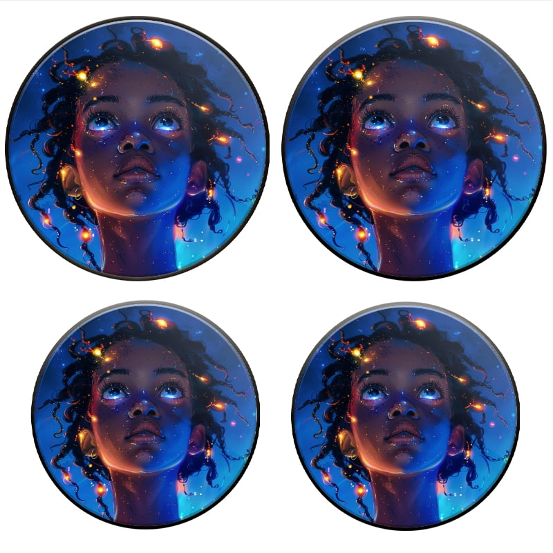 BaHomeck Electric Stove Burner Covers Set of 4,Round Metal Gas Stove Burner Covers 8 Inch and 10 Inch,Kitchen Decor,Beautiful Black Woman With Glowing Eyes And Short Hair