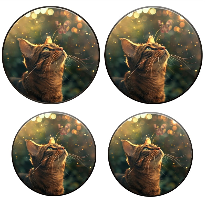 BaHomeck Electric Stove Burner Covers Set of 4,Round Metal Gas Stove Burner Covers 8 Inch and 10 Inch,Kitchen Decor,Beautiful Cat In The Garden Looking At Butterfly