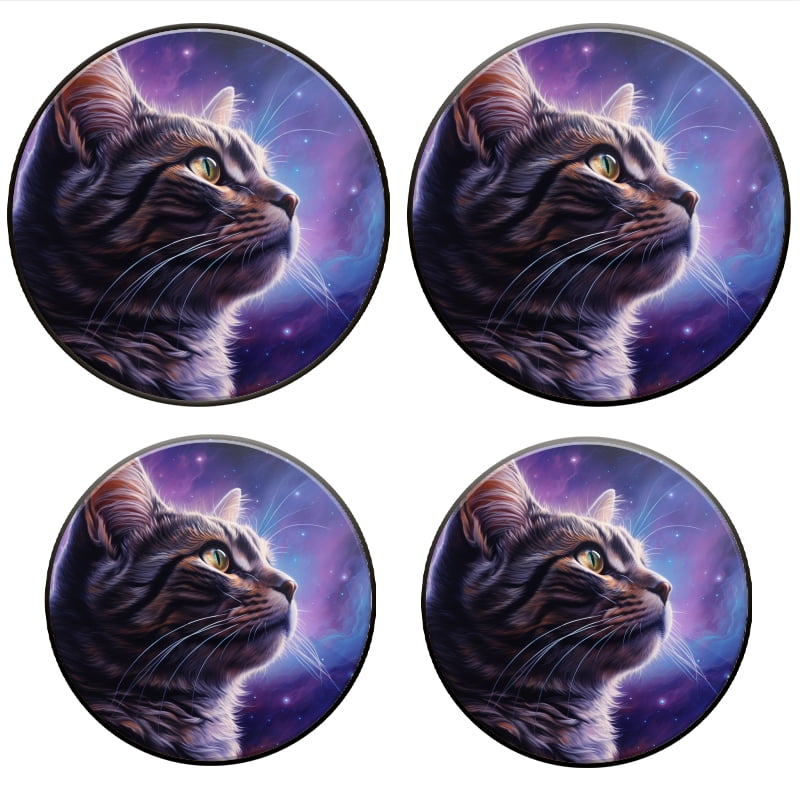 BaHomeck Electric Stove Burner Covers Set of 4,Round Metal Gas Stove Burner Covers 8 Inch and 10 Inch,Kitchen Decor,Beautiful Cat With Green Eyes Gazes At The Stars