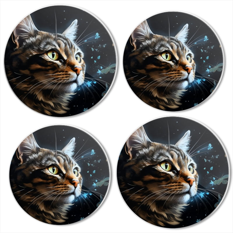 BaHomeck Electric Stove Burner Covers Set of 4,Round Metal Gas Stove Burner Covers 8 Inch and 10 Inch,Kitchen Decor,Beautiful Cat Portrait With Butterflies