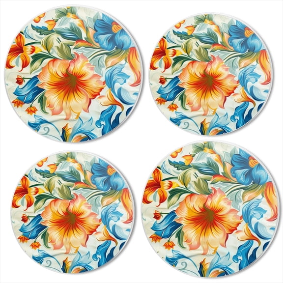 BaHomeck Electric Stove Burner Covers Set of 4,Round Metal Gas Stove Burner Covers 8 Inch and 10 Inch,Kitchen Decor,Beautiful Floral Pattern In The Style Of Russian Folk Art
