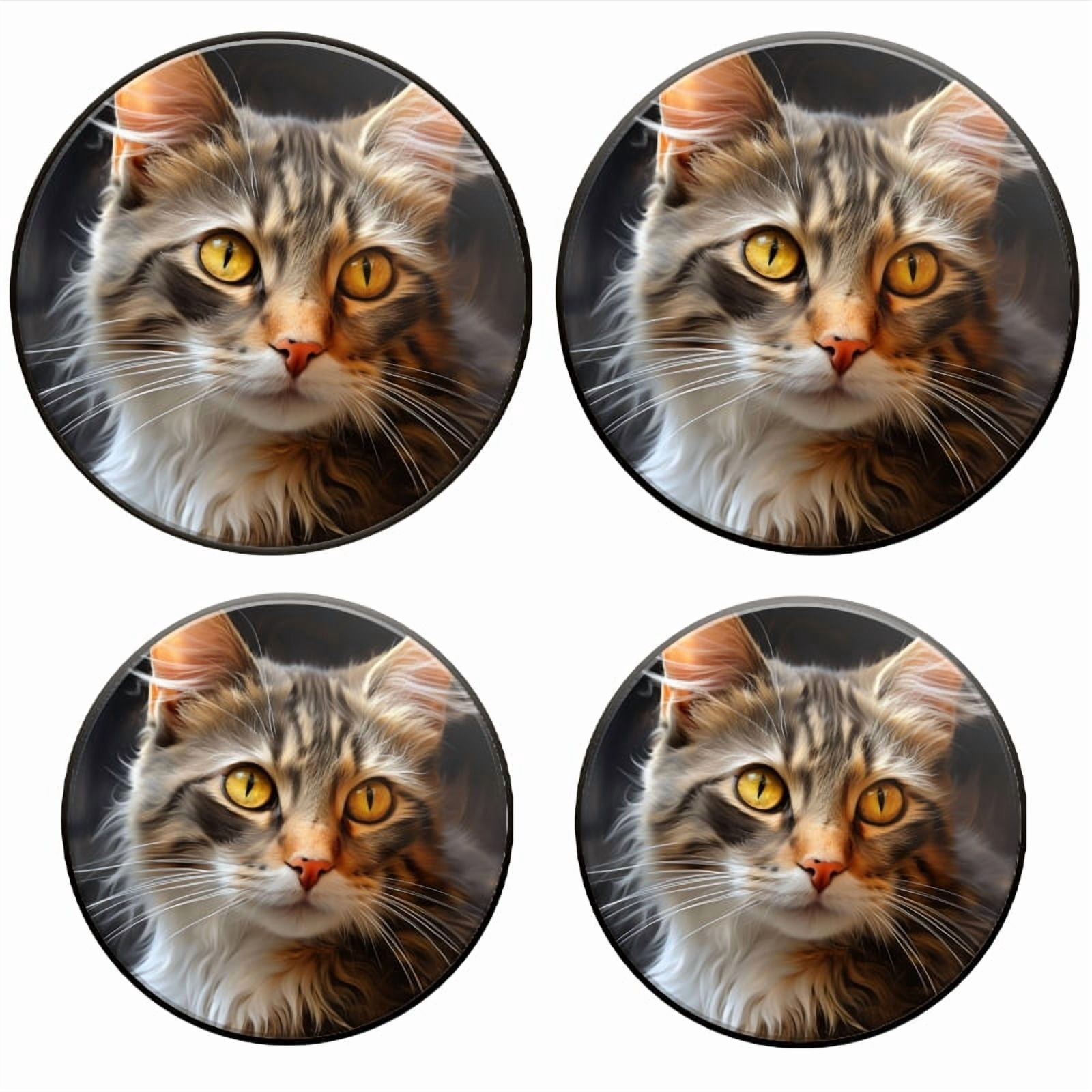 BaHomeck Electric Stove Burner Covers Set of 4,Round Metal Gas Stove Burner Covers 8 Inch and 10 Inch,Kitchen Decor,Beautiful Fluffy Cat With Yellow Eyes