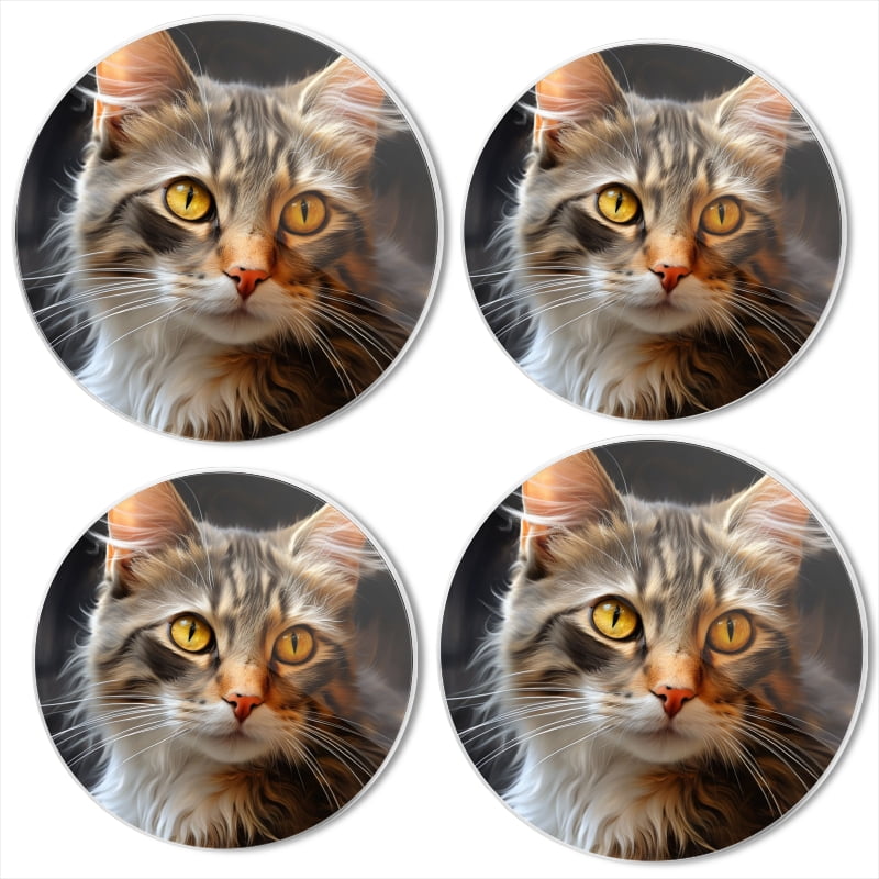 BaHomeck Electric Stove Burner Covers Set of 4,Round Metal Gas Stove Burner Covers 8 Inch and 10 Inch,Kitchen Decor,Beautiful Fluffy Cat With Yellow Eyes