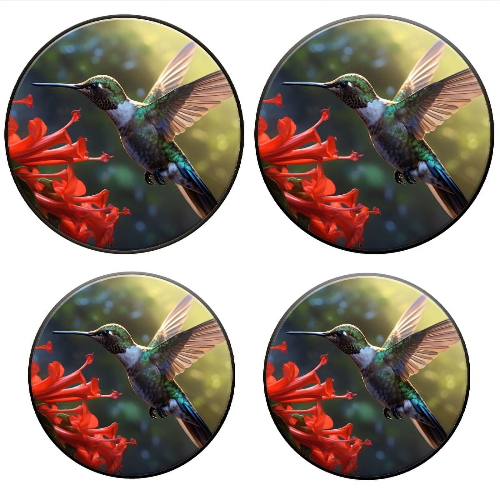 BaHomeck Electric Stove Burner Covers Set of 4,Round Metal Gas Stove Burner Covers 8 Inch and 10 Inch,Kitchen Decor,Beautiful Hummingbird Hovers Among Flowers
