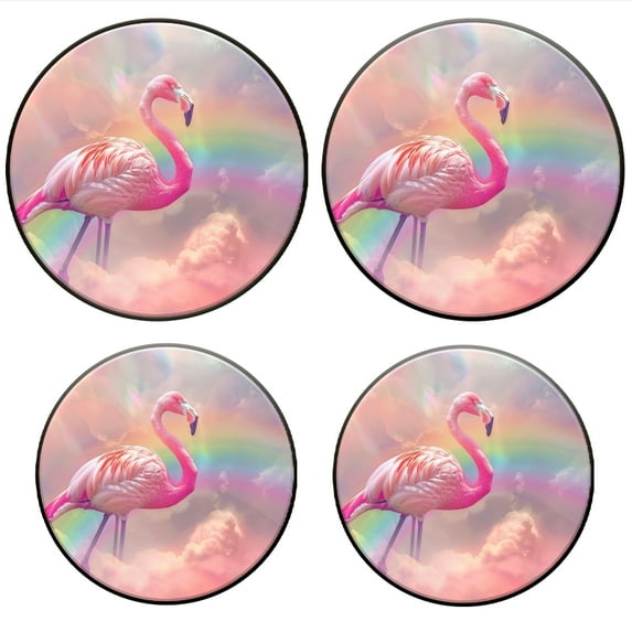 BaHomeck Electric Stove Burner Covers Set of 4,Round Metal Gas Stove Burner Covers 8 Inch and 10 Inch,Kitchen Decor,Beautiful Pink Flamingo Standing On Rainbow