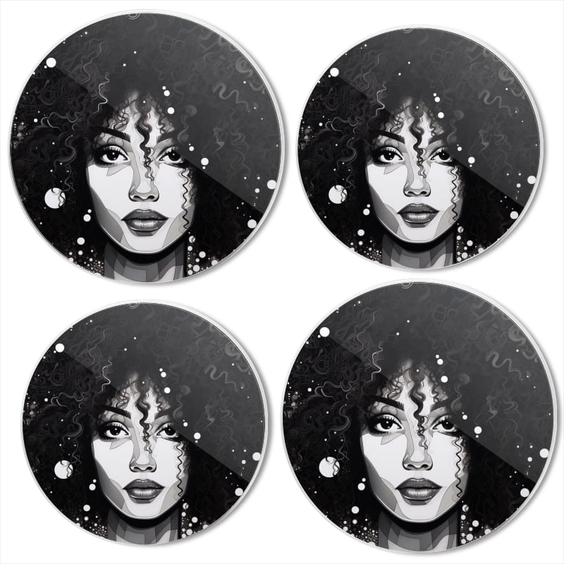 BaHomeck Electric Stove Burner Covers Set of 4,Round Metal Gas Stove Burner Covers 8 Inch and 10 Inch,Kitchen Decor,Beautiful Woman With Big Curly Hair And Detailed Face