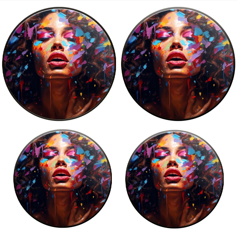 BaHomeck Electric Stove Burner Covers Set of 4,Round Metal Gas Stove Burner Covers 8 Inch and 10 Inch,Kitchen Decor,Beautiful Woman With Brown Skin And Curly Hair