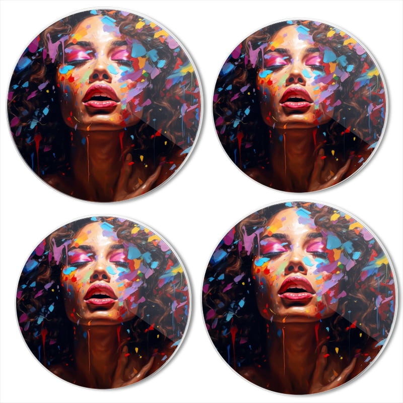 BaHomeck Electric Stove Burner Covers Set of 4,Round Metal Gas Stove Burner Covers 8 Inch and 10 Inch,Kitchen Decor,Beautiful Woman With Brown Skin And Curly Hair