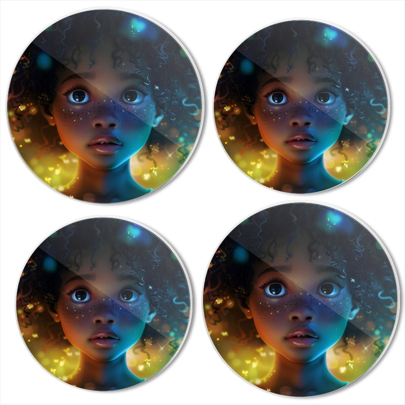 BaHomeck Electric Stove Burner Covers Set of 4,Round Metal Gas Stove Burner Covers 8 Inch and 10 Inch,Kitchen Decor,Beautiful YoungGirl With Big Eyes And Curly Hair