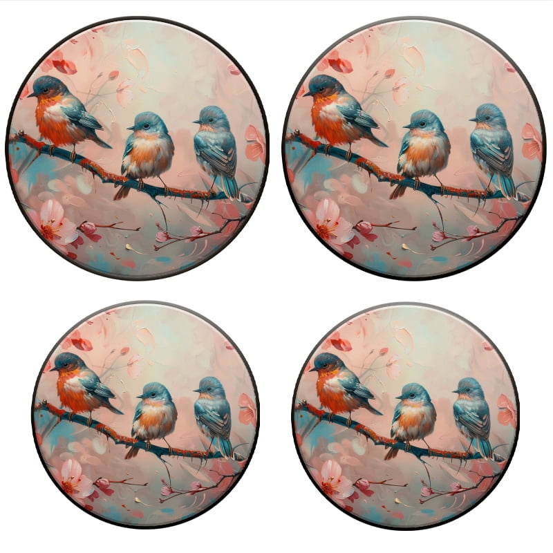 BaHomeck Electric Stove Burner Covers Set of 4,Round Metal Gas Stove Burner Covers 8 Inch and 10 Inch,Kitchen Decor,Birds Sitting On Cherry Blossom Branch