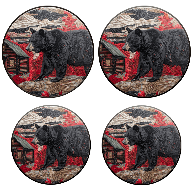 BaHomeck Electric Stove Burner Covers Set of 4,Round Metal Gas Stove Burner Covers 8 Inch and 10 Inch,Kitchen Decor,Black Bear Walking In Front Of Old Log Cabin