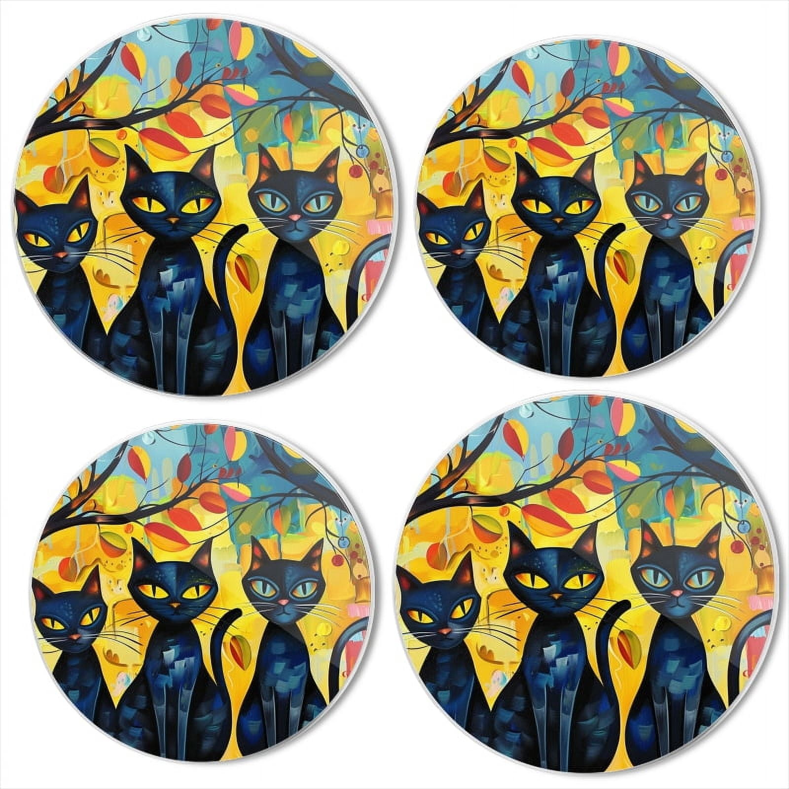 BaHomeck Electric Stove Burner Covers Set of 4,Round Metal Gas Stove Burner Covers 8 Inch and 10 Inch,Kitchen Decor,Black Cats Sitting In Tree With Yellow Eyes