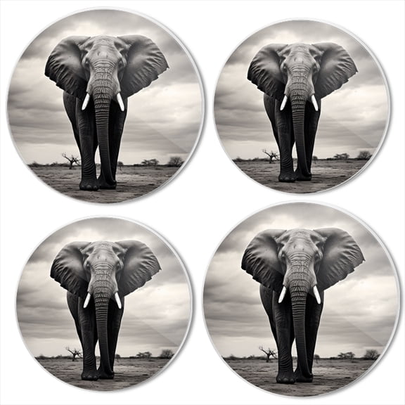 BaHomeck Electric Stove Burner Covers Set of 4,Round Metal Gas Stove Burner Covers 8 Inch and 10 Inch,Kitchen Decor,Black And White Elephant Stands On The Prairie
