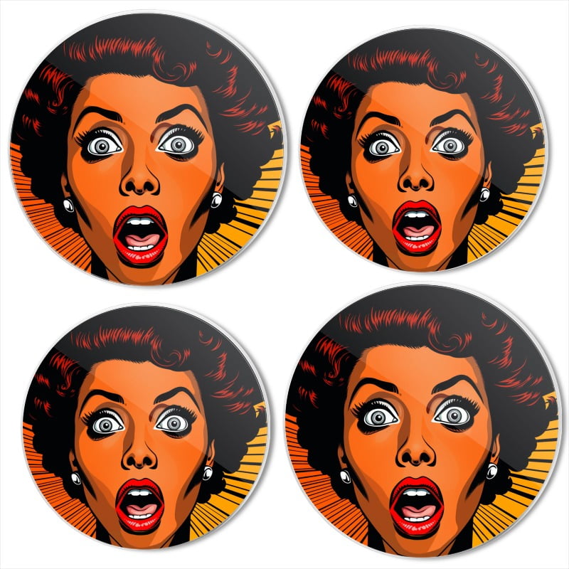 BaHomeck Electric Stove Burner Covers Set of 4,Round Metal Gas Stove Burner Covers 8 Inch and 10 Inch,Kitchen Decor,Black Woman With Shocked Facial Expression