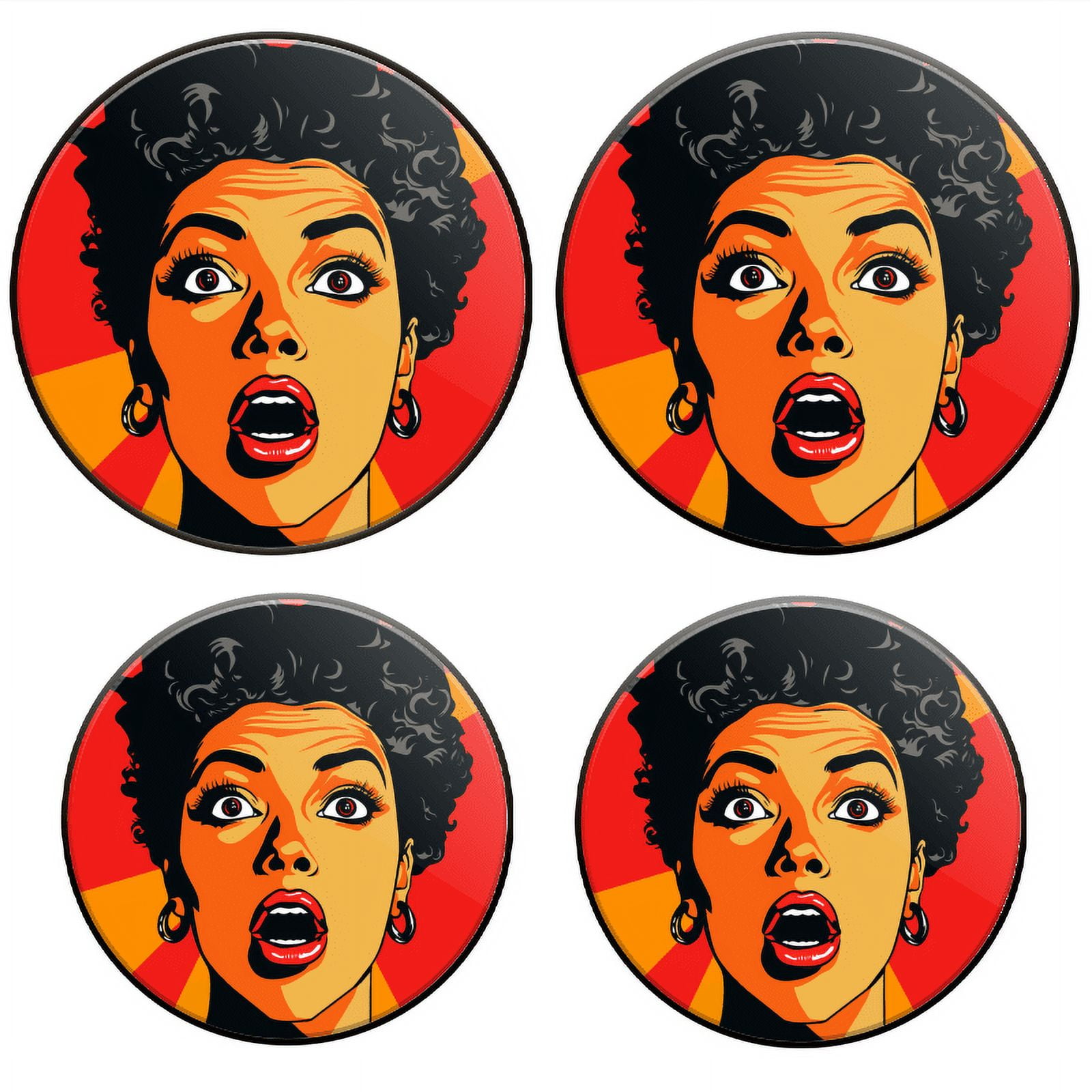 BaHomeck Electric Stove Burner Covers Set of 4,Round Metal Gas Stove Burner Covers 8 Inch and 10 Inch,Kitchen Decor,Black Woman With Short Hair And Surprised Facial Expression