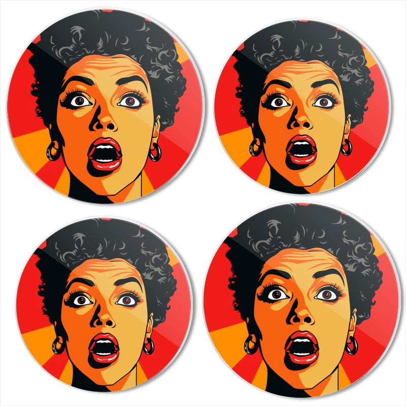 BaHomeck Electric Stove Burner Covers Set of 4,Round Metal Gas Stove Burner Covers 8 Inch and 10 Inch,Kitchen Decor,Black Woman With Short Hair And Surprised Facial Expression