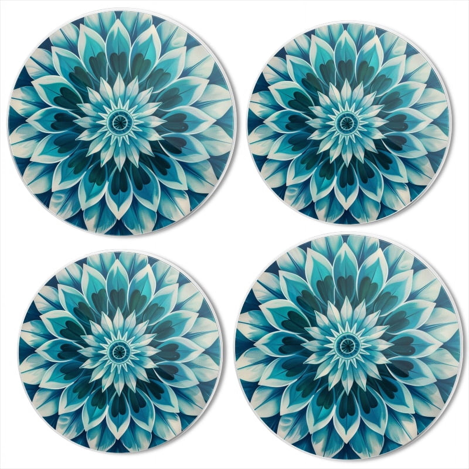 BaHomeck Electric Stove Burner Covers Set of 4,Round Metal Gas Stove Burner Covers 8 Inch and 10 Inch,Kitchen Decor,Blue And Teal Mandala With White Highlights