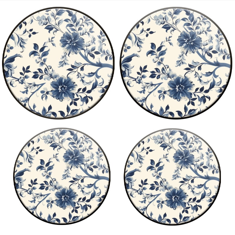 BaHomeck Electric Stove Burner Covers Set of 4,Round Metal Gas Stove Burner Covers 8 Inch and 10 Inch,Kitchen Decor,Blue And White Porcelain-Style Floral Pattern With Large Flowers