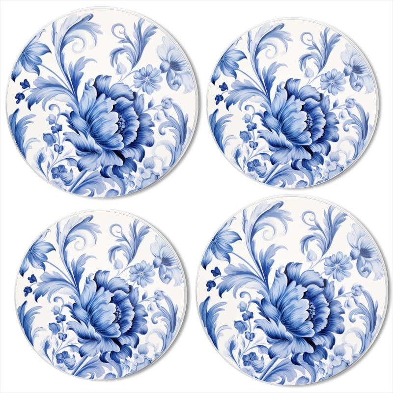 BaHomeck Electric Stove Burner Covers Set of 4,Round Metal Gas Stove Burner Covers 8 Inch and 10 Inch,Kitchen Decor,Blue And White Porcelain-Style Floral Pattern