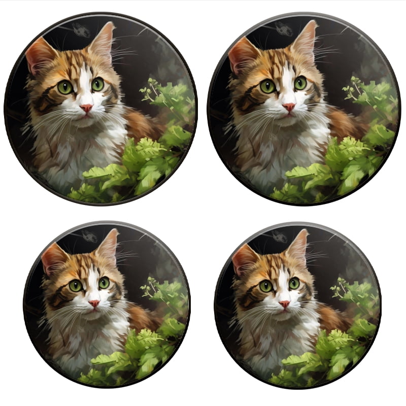 BaHomeck Electric Stove Burner Covers Set of 4,Round Metal Gas Stove Burner Covers 8 Inch and 10 Inch,Kitchen Decor,Calico Cat With Green Eyes Sitting In The Grass