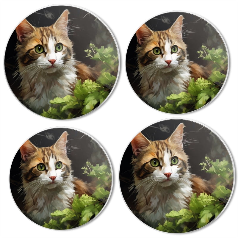 BaHomeck Electric Stove Burner Covers Set of 4,Round Metal Gas Stove Burner Covers 8 Inch and 10 Inch,Kitchen Decor,Calico Cat With Green Eyes Sitting In The Grass