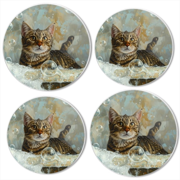 BaHomeck Electric Stove Burner Covers Set of 4,Round Metal Gas Stove Burner Covers 8 Inch and 10 Inch,Kitchen Decor,Cat In The Bathtub And Bubbles Floating Around