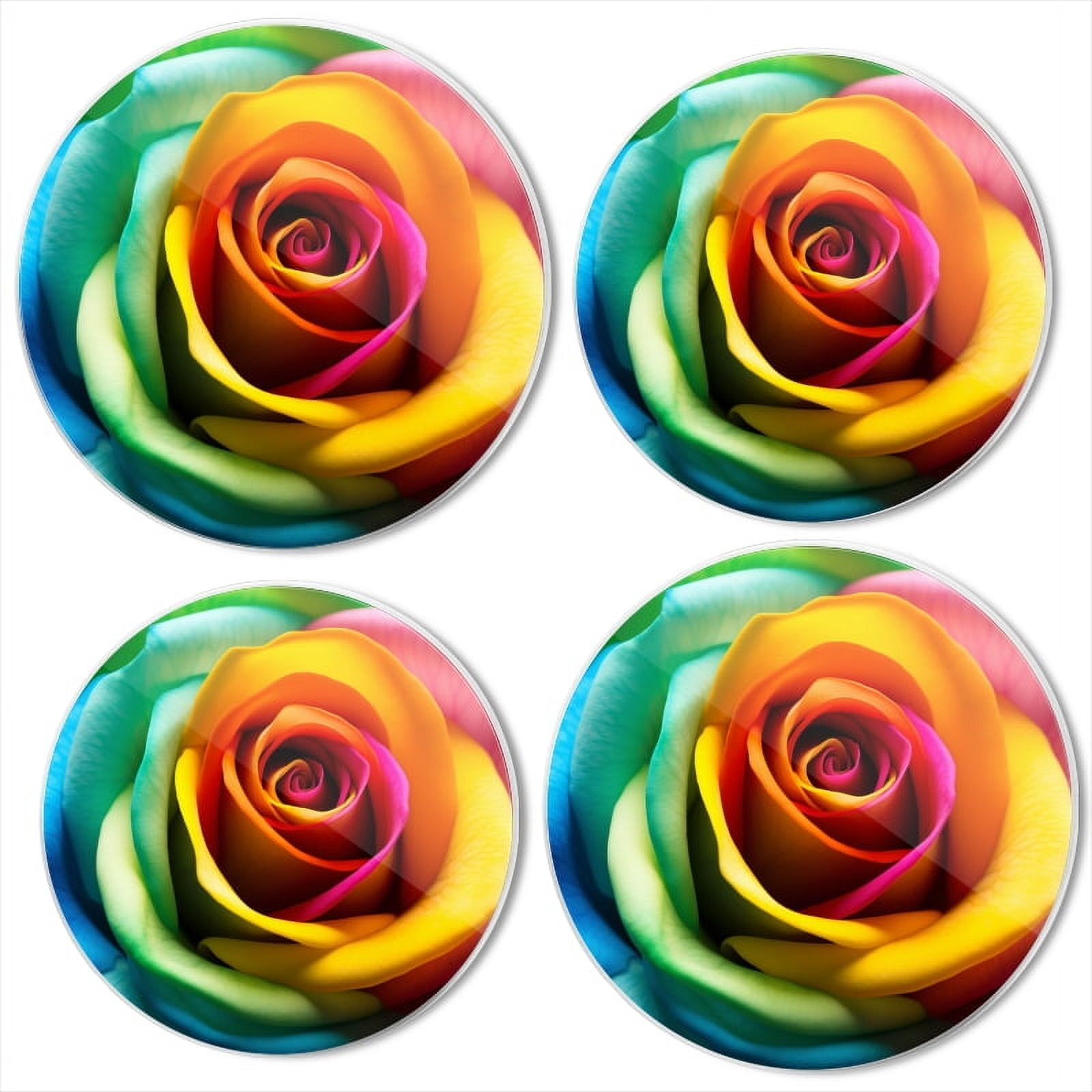 BaHomeck Electric Stove Burner Covers Set of 4,Round Metal Gas Stove Burner Covers 8 Inch and 10 Inch,Kitchen Decor,Close-Up Of Rainbow Rose With Vibrant Colors