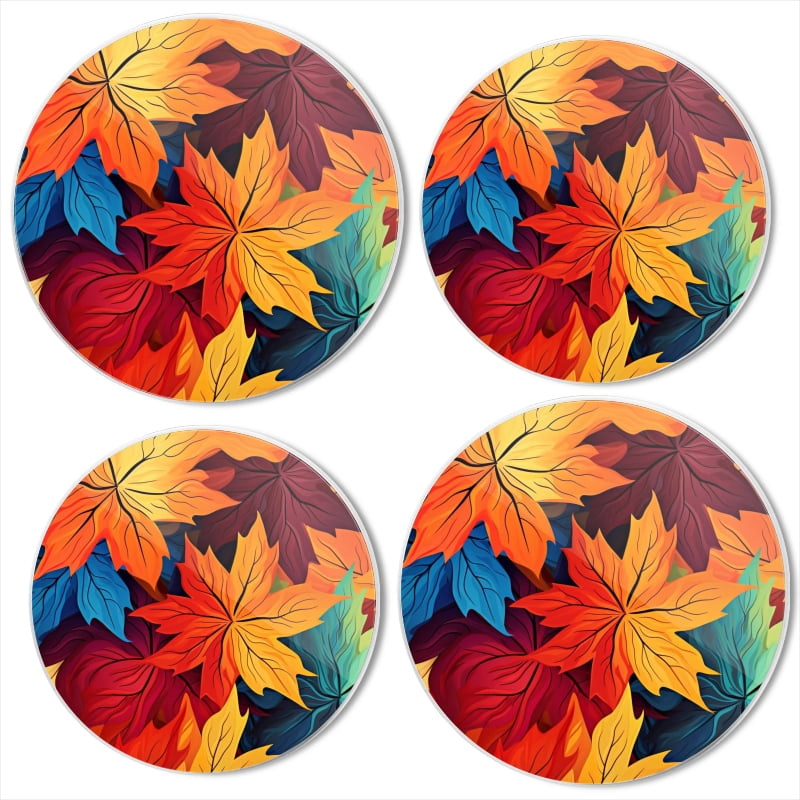 BaHomeck Electric Stove Burner Covers Set of 4,Round Metal Gas Stove Burner Covers 8 Inch and 10 Inch,Kitchen Decor,Colorful Autumn Leaves In Various Shades Of Red And Yellow