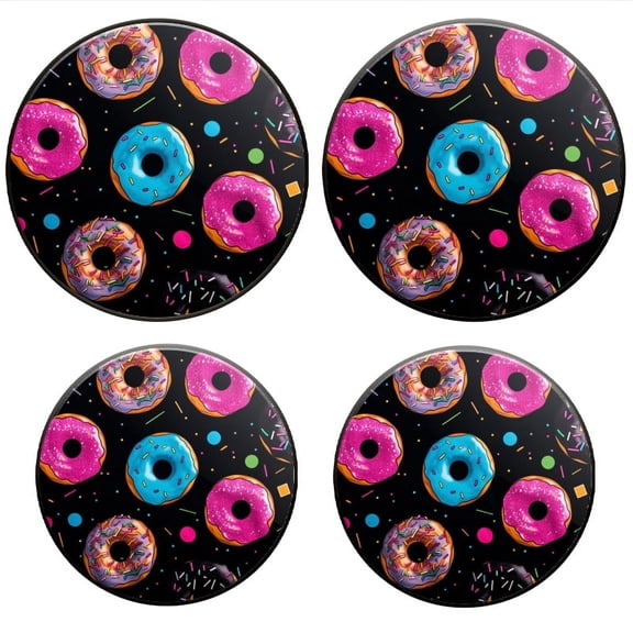 BaHomeck Electric Stove Burner Covers Set of 4,Round Metal Gas Stove Burner Covers 8 Inch and 10 Inch,Kitchen Decor,Colorful Doughnuts With Sprinkles On Black Background