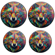 BaHomeck Electric Stove Burner Covers Set of 4,Round Metal Gas Stove Burner Covers 8 Inch and 10 Inch,Kitchen Decor,Colorful Wolf Face In The Style Of Art