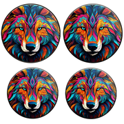 BaHomeck Electric Stove Burner Covers Set of 4,Round Metal Gas Stove Burner Covers 8 Inch and 10 Inch,Kitchen Decor,Colorful Wolf Face With Vector Illustration