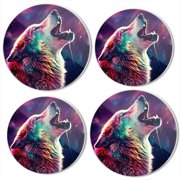 BaHomeck Electric Stove Burner Covers Set of 4,Round Metal Gas Stove Burner Covers 8 Inch and 10 Inch,Kitchen Decor,Colorful Wolf Howling In The Night Sky