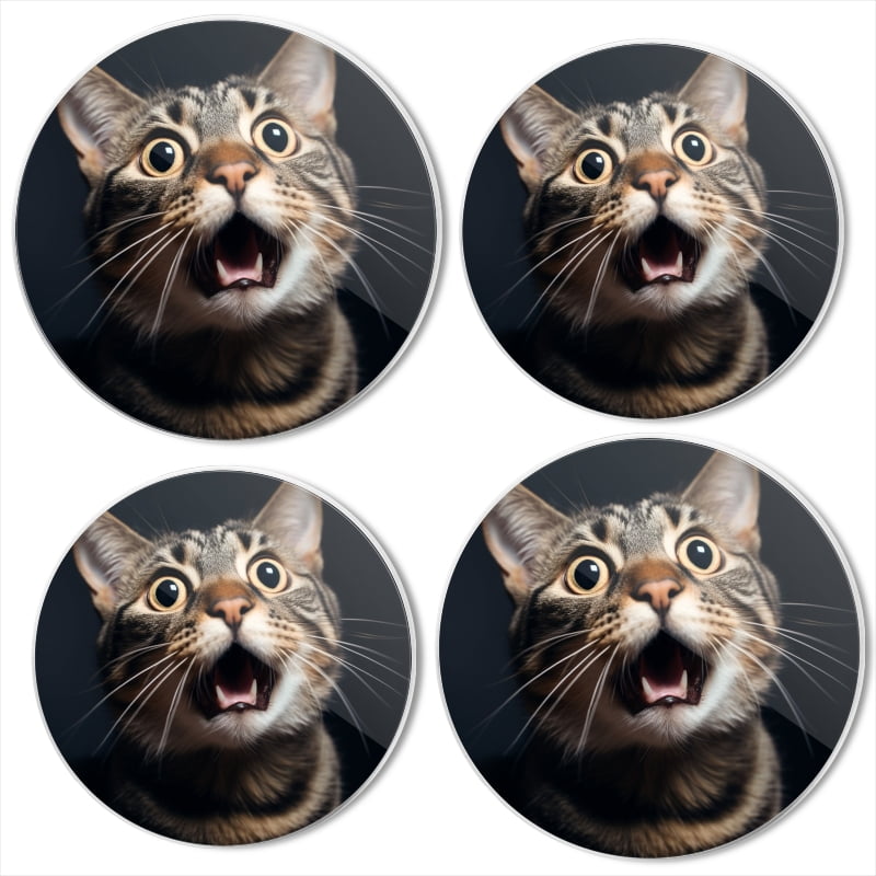 BaHomeck Electric Stove Burner Covers Set of 4,Round Metal Gas Stove Burner Covers 8 Inch and 10 Inch,Kitchen Decor,Cute Cat With Open Mouth And Surprised Expression
