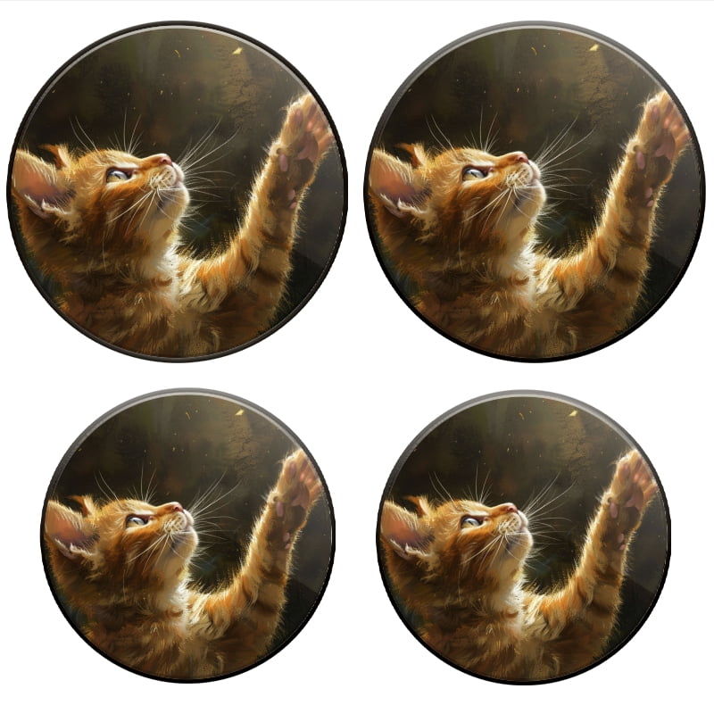 BaHomeck Electric Stove Burner Covers Set of 4,Round Metal Gas Stove Burner Covers 8 Inch and 10 Inch,Kitchen Decor,Cute Cat Reaching Up Paws With The Sunlight Shines