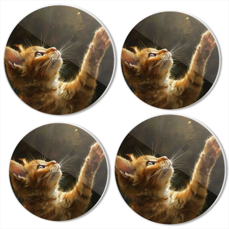BaHomeck Electric Stove Burner Covers Set of 4,Round Metal Gas Stove Burner Covers 8 Inch and 10 Inch,Kitchen Decor,Cute Cat Reaching Up Paws With The Sunlight Shines