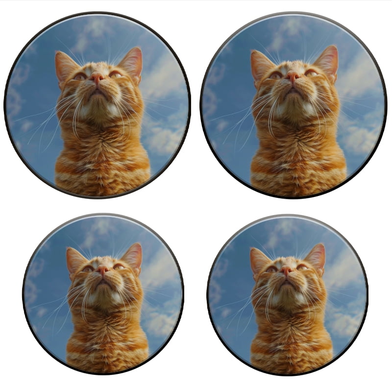BaHomeck Electric Stove Burner Covers Set of 4,Round Metal Gas Stove Burner Covers 8 Inch and 10 Inch,Kitchen Decor,Cute Ginger Cat Looking Up At The Sky