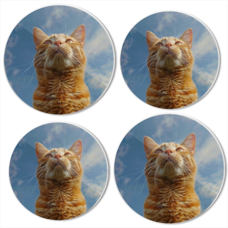 BaHomeck Electric Stove Burner Covers Set of 4,Round Metal Gas Stove Burner Covers 8 Inch and 10 Inch,Kitchen Decor,Cute Ginger Cat Looking Up At The Sky