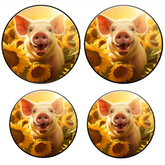 BaHomeck Electric Stove Burner Covers Set of 4,Round Metal Gas Stove Burner Covers 8 Inch and 10 Inch,Kitchen Decor,Cute Pig Smiles In The Center Of Endless Sunflower Field