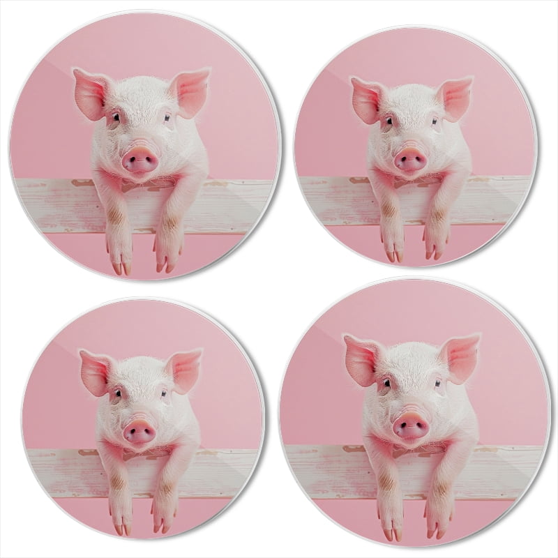 BaHomeck Electric Stove Burner Covers Set of 4,Round Metal Gas Stove Burner Covers 8 Inch and 10 Inch,Kitchen Decor,Cute Piglet Sitting On The Edge Of White Wooden Planks