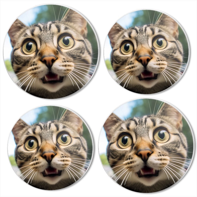 BaHomeck Electric Stove Burner Covers Set of 4,Round Metal Gas Stove Burner Covers 8 Inch and 10 Inch,Kitchen Decor,Cute Tabby Cat Looking At The Camera With Mouth Open