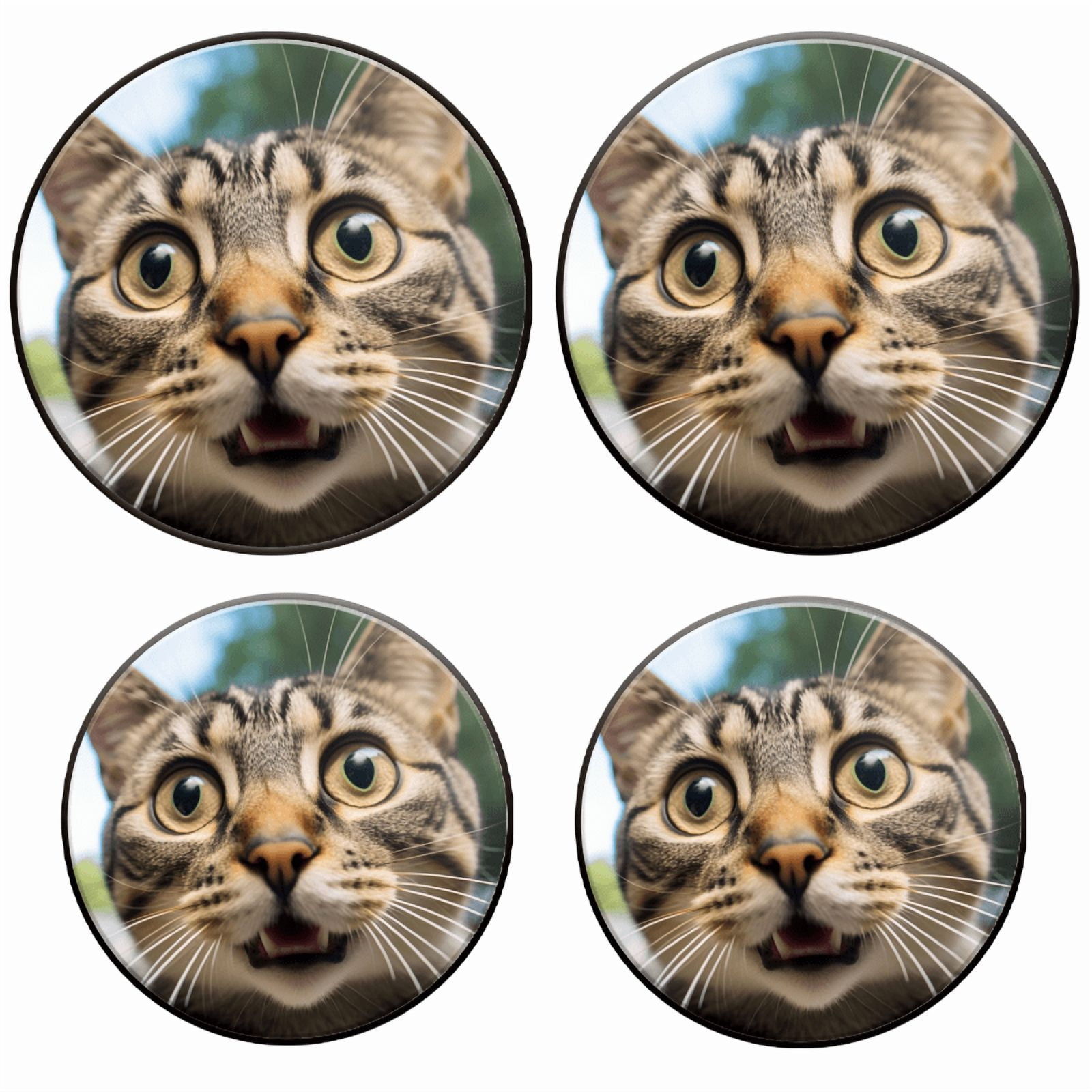 BaHomeck Electric Stove Burner Covers Set of 4,Round Metal Gas Stove Burner Covers 8 Inch and 10 Inch,Kitchen Decor,Cute Tabby Cat Looking At The Camera With Mouth Open