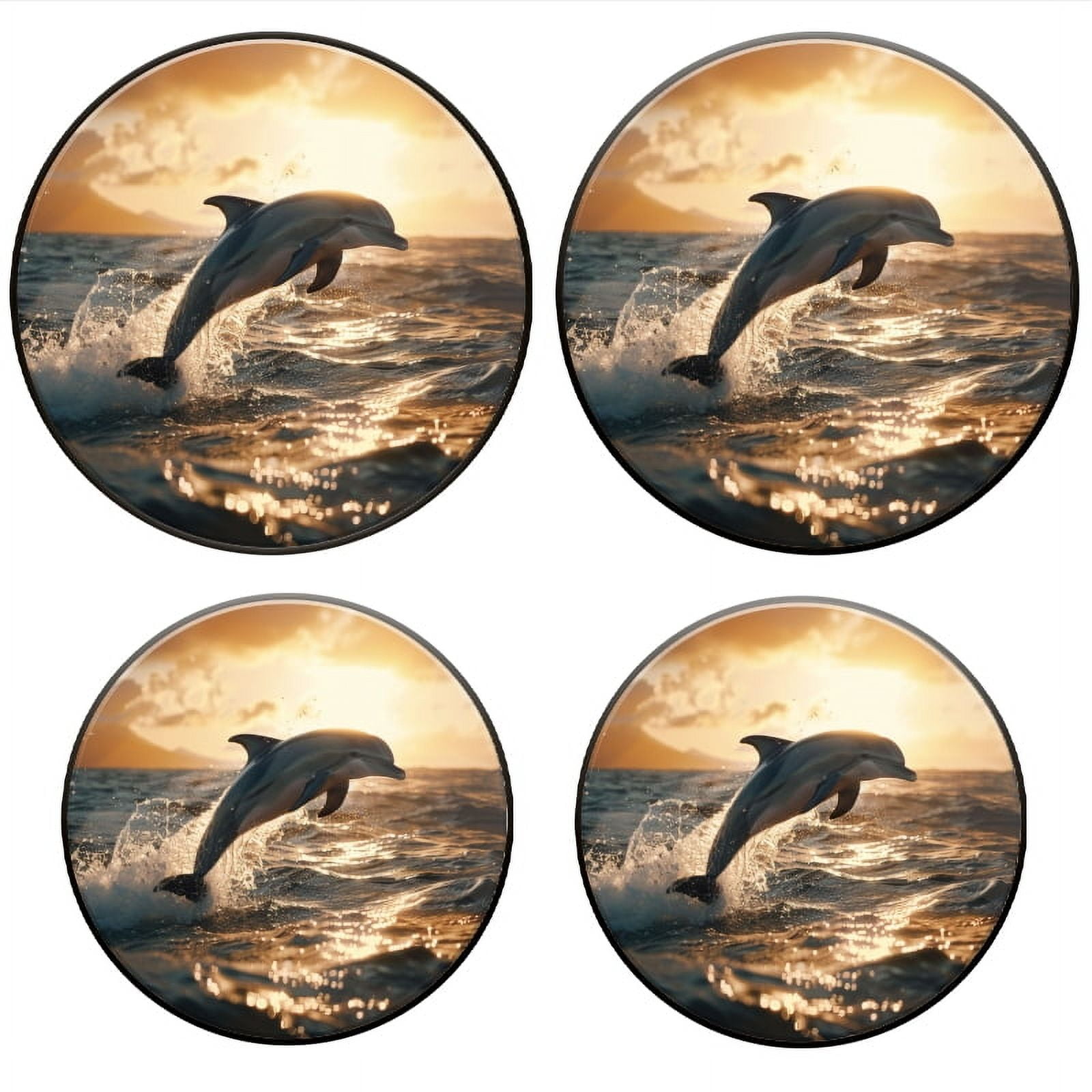 BaHomeck Electric Stove Burner Covers Set of 4,Round Metal Gas Stove Burner Covers 8 Inch and 10 Inch,Kitchen Decor,Dolphins Jumping Out Of The Water At Sunset