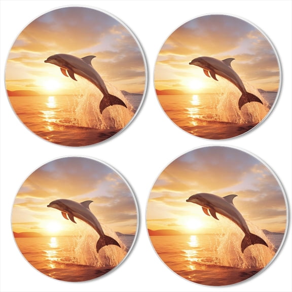 BaHomeck Electric Stove Burner Covers Set of 4,Round Metal Gas Stove Burner Covers 8 Inch and 10 Inch,Kitchen Decor,Dolphins Jumping Out Of The Water At Sunset